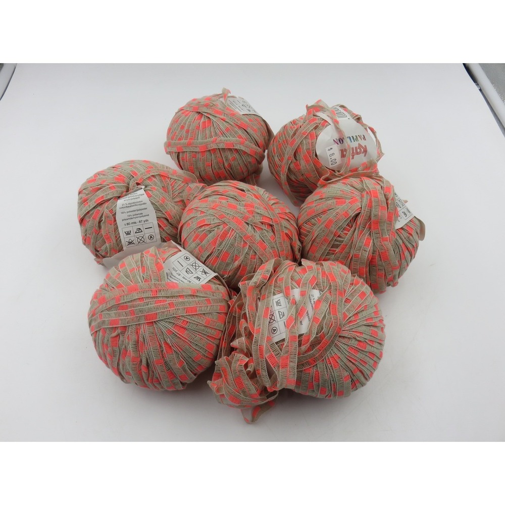 Katia Papillon Ribbon Yarn Lot of 7 Color 17 Tan Neon Orange 87yds Each Ball